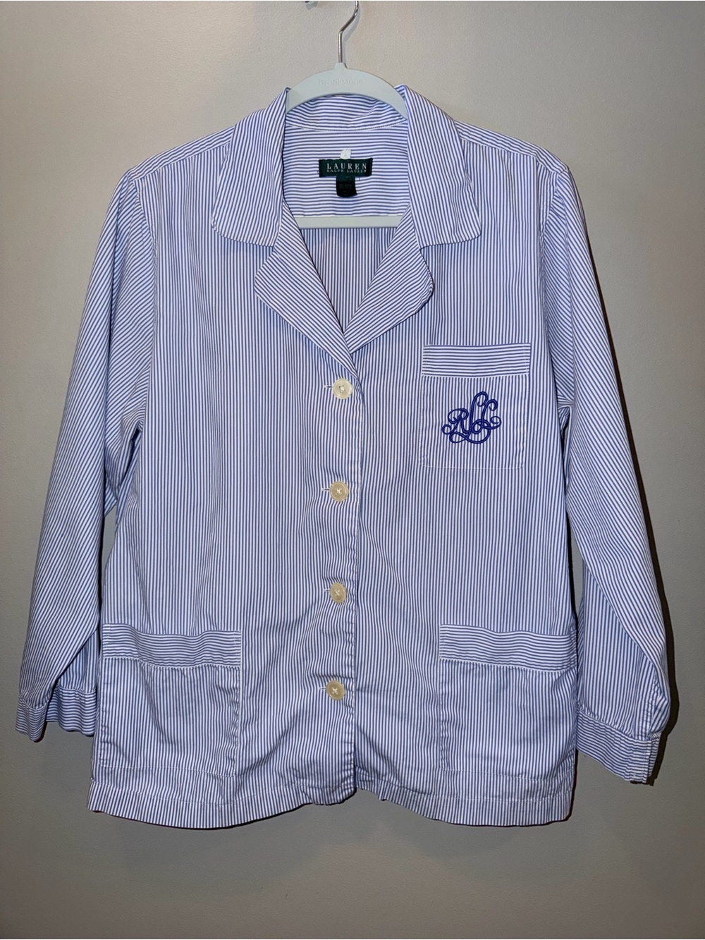 Lauren Ralph Lauren Blue and White Striped Button-Down Shirt size XL preppy luxe